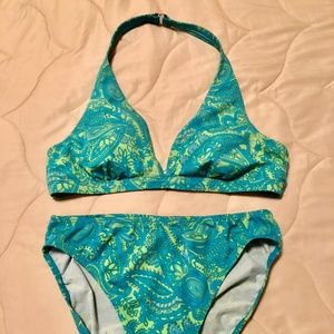 Swimsuit, Women's  - Islander Bikini, Teal & Green Paisley, Halter Top. Size 6